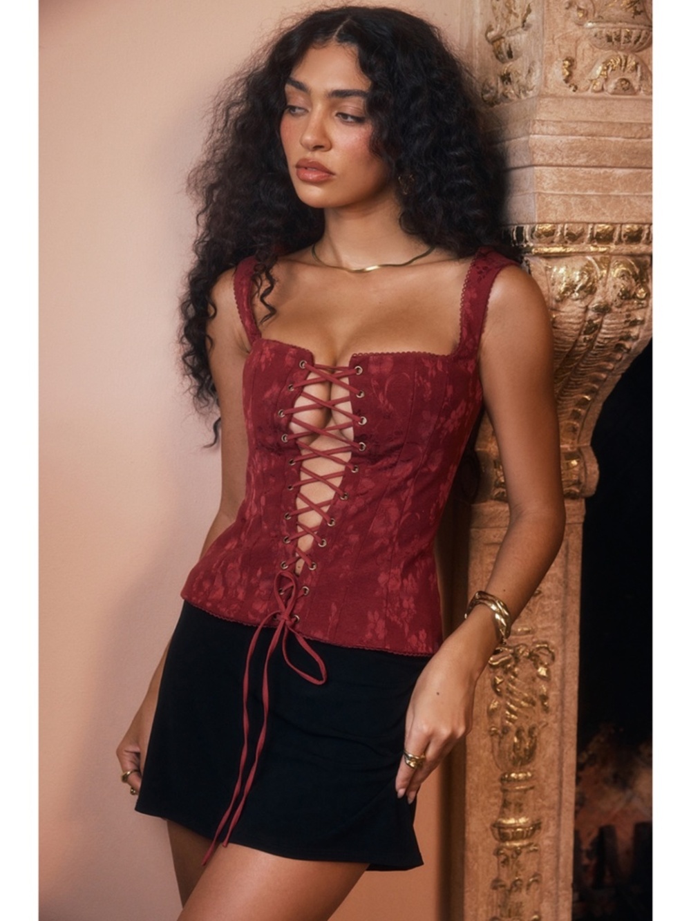 NEW House of CB Parisa Corset Top Burgundy Large - Picture 10 of 16